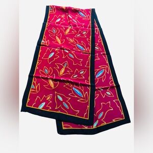 Anne Klein Scarf Silk Black Red Floral Rectangle 11” X 51”